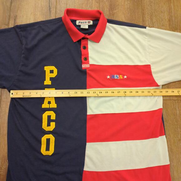 VTG Paco Jeans Stripe Men's 2XLT Tall Polo Shirt USA American Flag Y2K - Picture 5 of 7